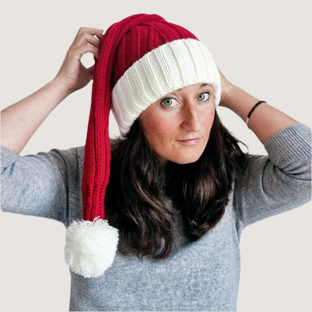 Bonnet de Père Noël Tricoté, rouge / blanc