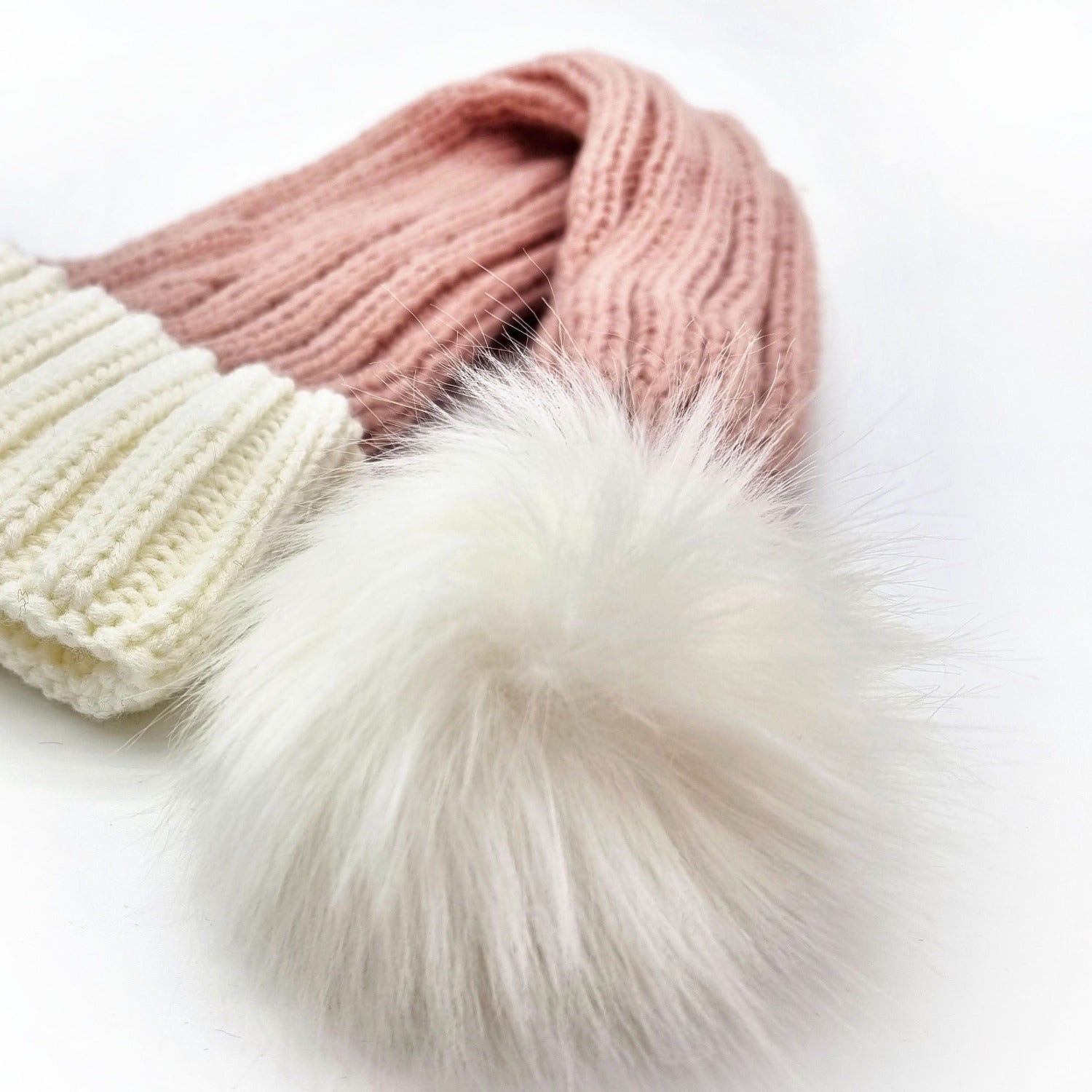 Bonnet de Père Noël Tricoté, rose poudré