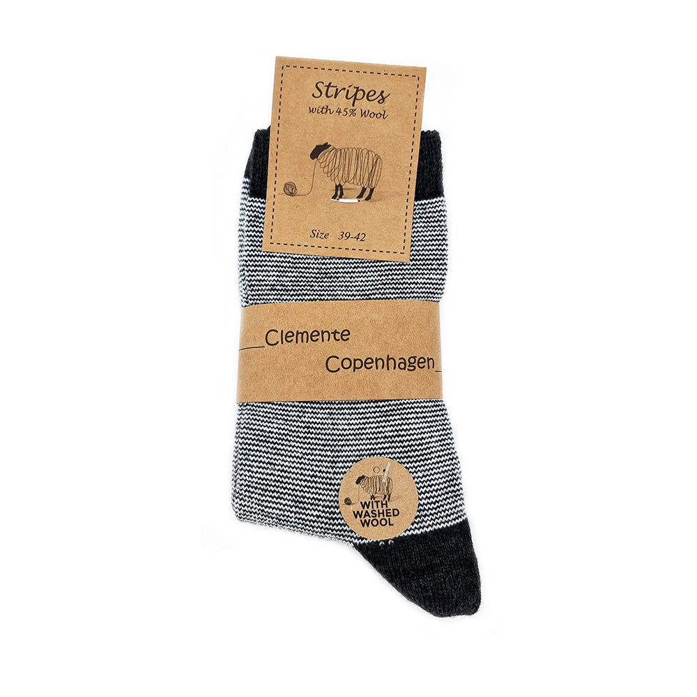 Striped black woolen socks, set of 2 pairs