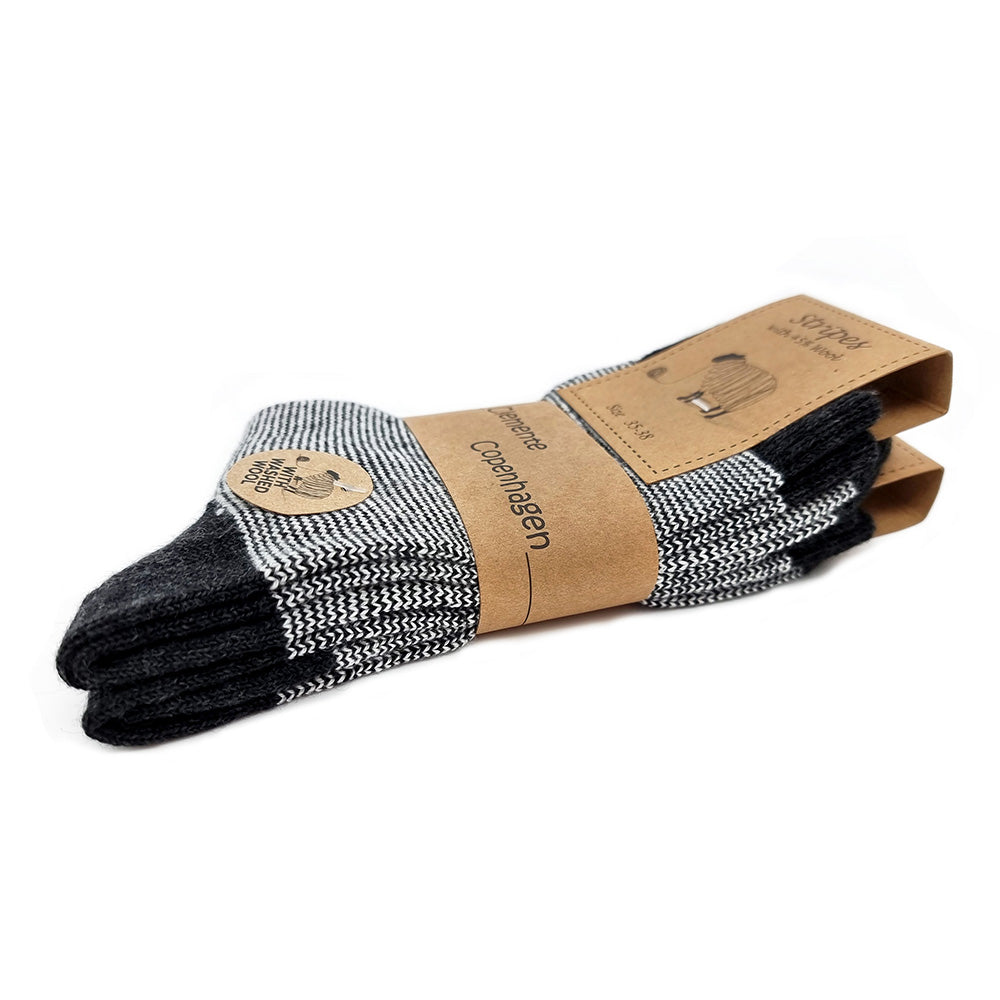 Striped black woolen socks, set of 2 pairs