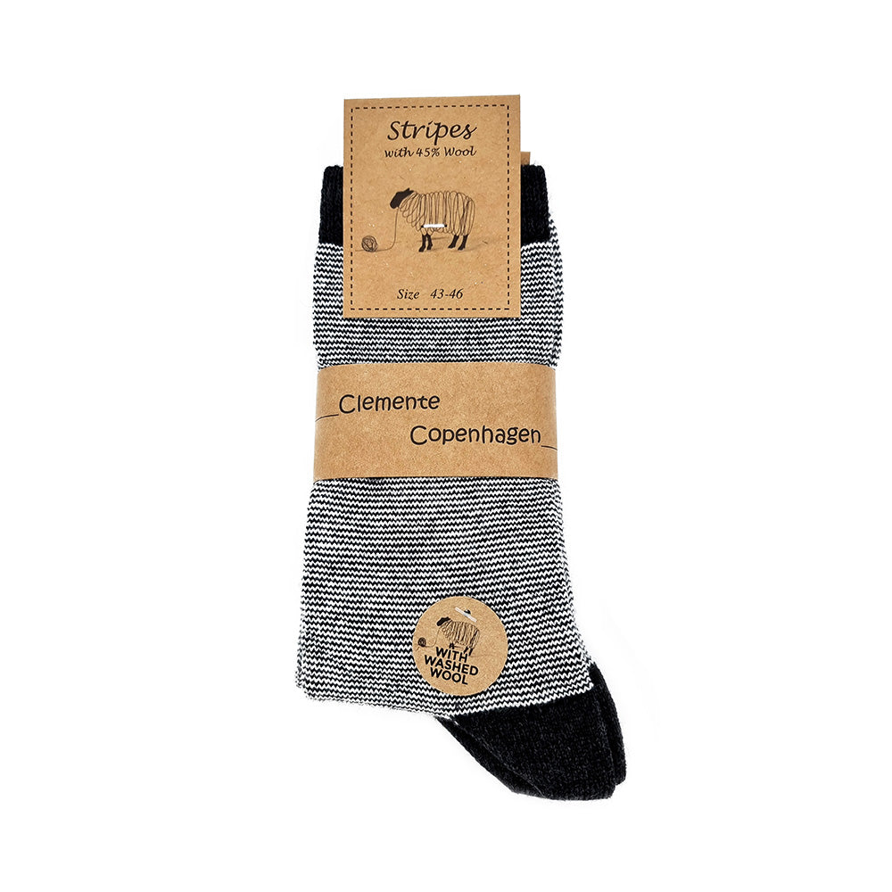 Striped black woolen socks, set of 2 pairs