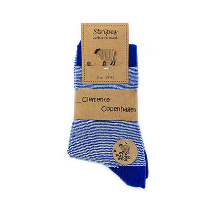 Striped blue socks in 45% wool, set of 2 pairs