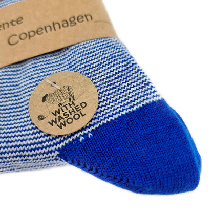 Striped blue socks in 45% wool, set of 2 pairs