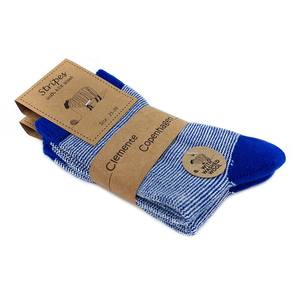Striped blue woolen socks, set of 2 pairs
