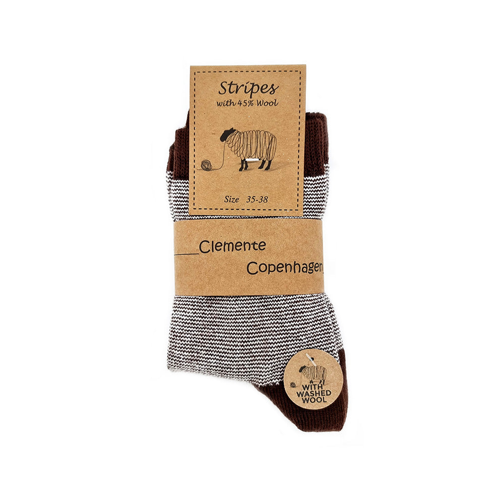 Striped brown socks 45% of wool, set of 2 pairs