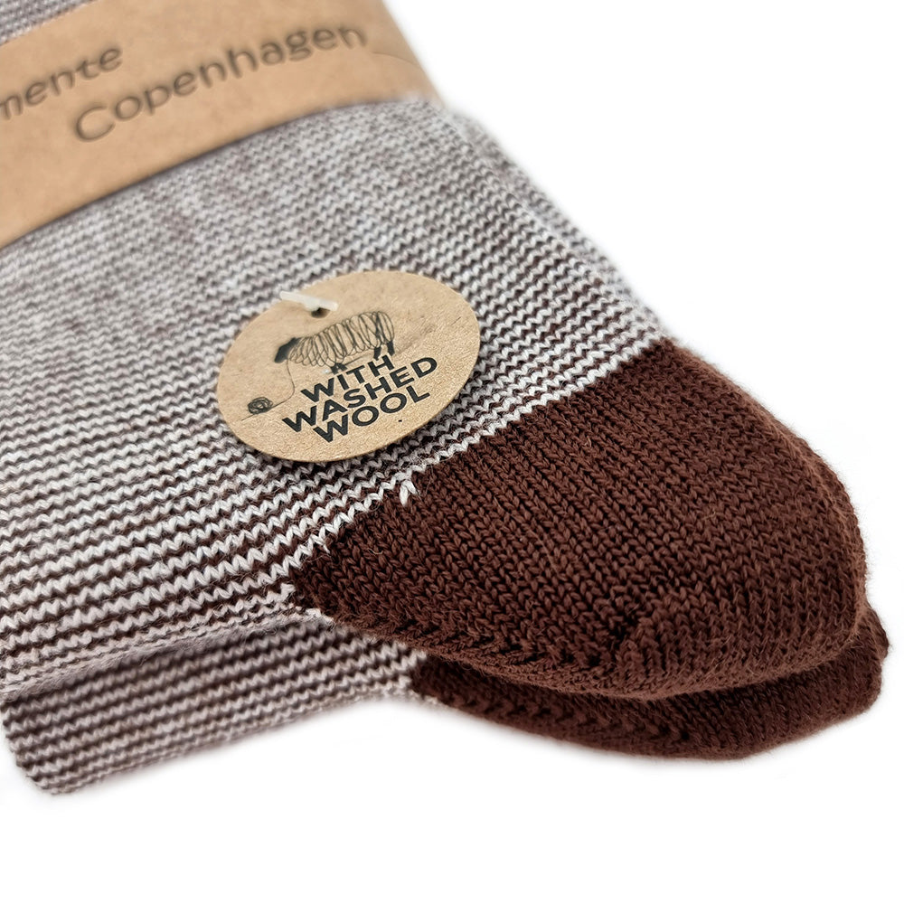 Chaussettes en Laine à rayures marron, lot de 2 paires