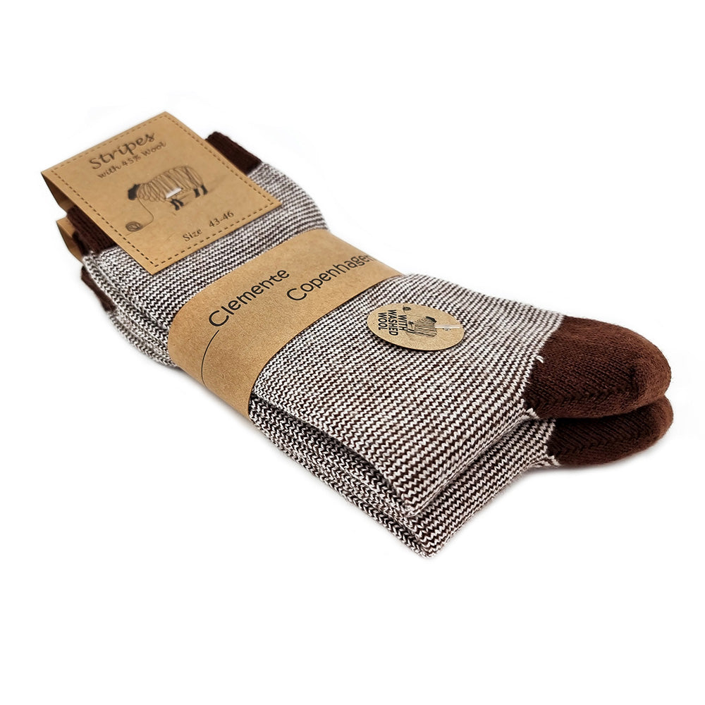Striped brown socks 45% of wool, set of 2 pairs