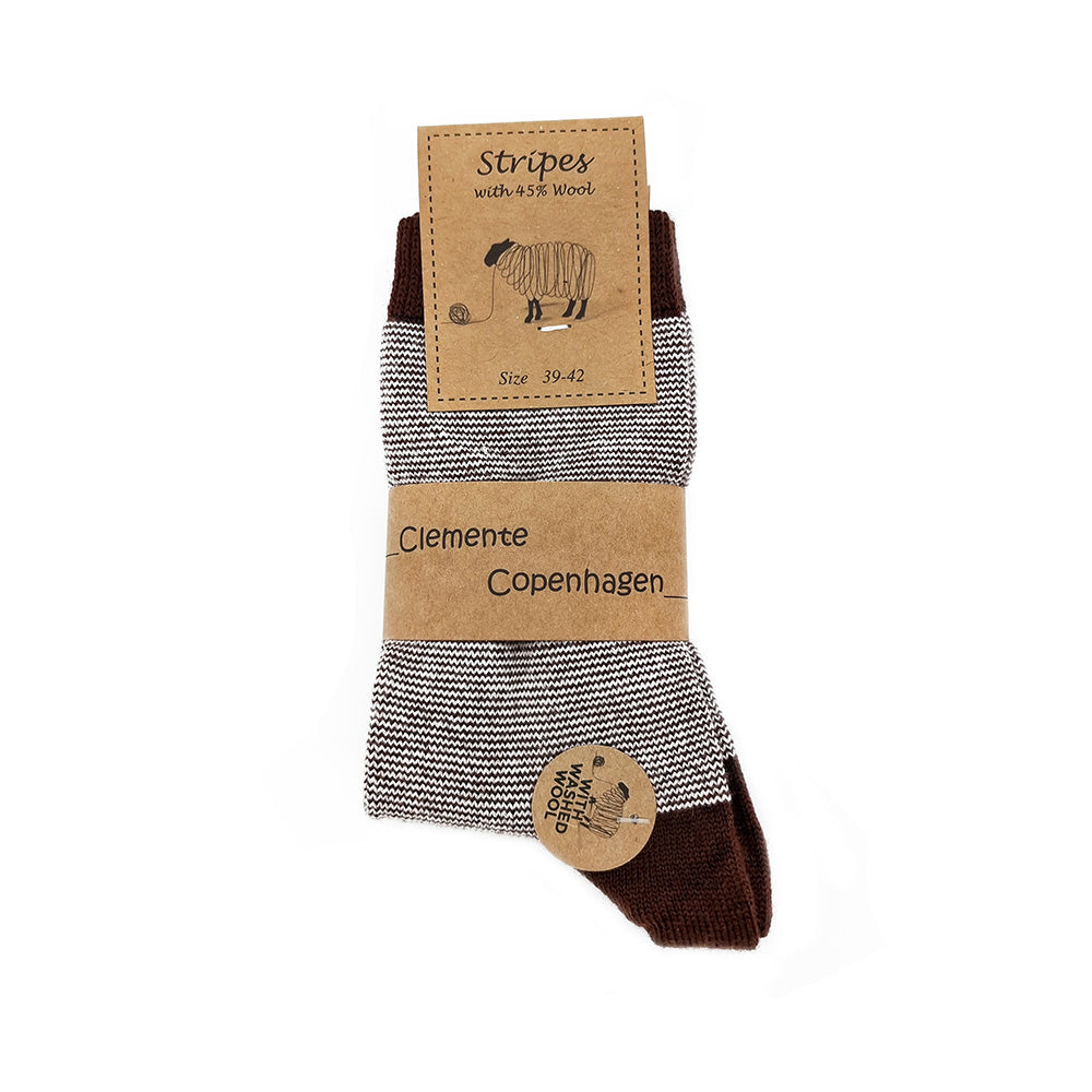 Striped brown socks 45% of wool, set of 2 pairs