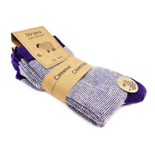 Striped purple socks 45% of wool, set of 2 pairs