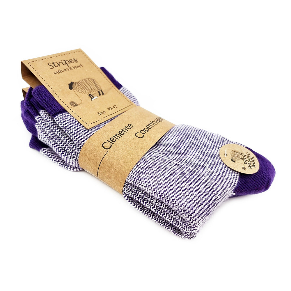 Chaussettes en Laine violettes rayées, lot de 2 paires