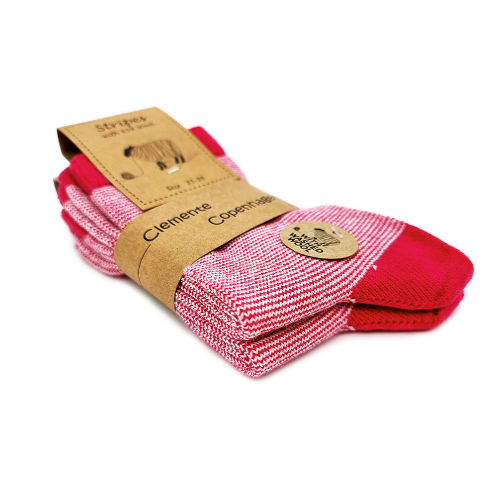 Chaussettes Rayées en 45% Laine lot de 2 paires (rose)