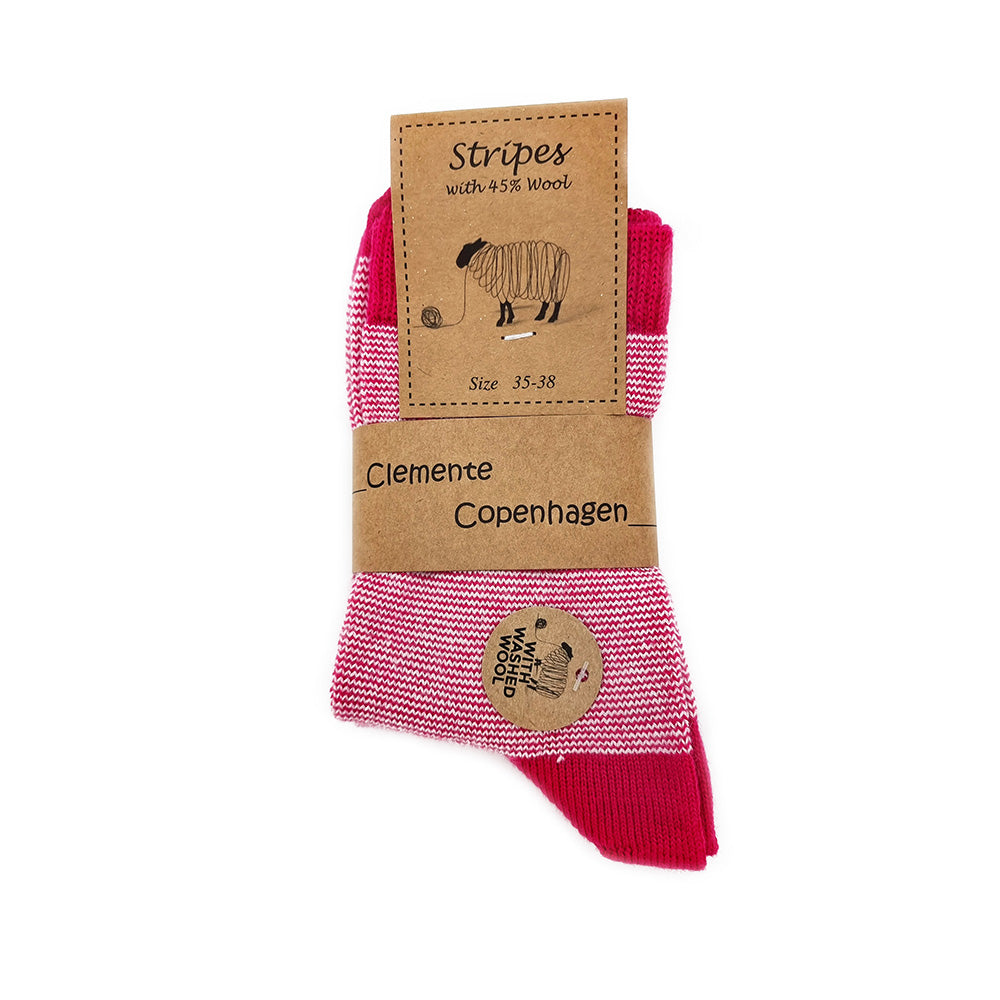 Chaussettes Rayées en 45% Laine lot de 2 paires (rose)