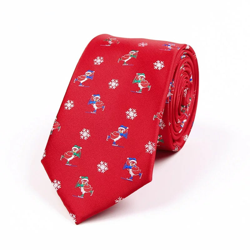 Christmas tie "Penguins on the ice rink"