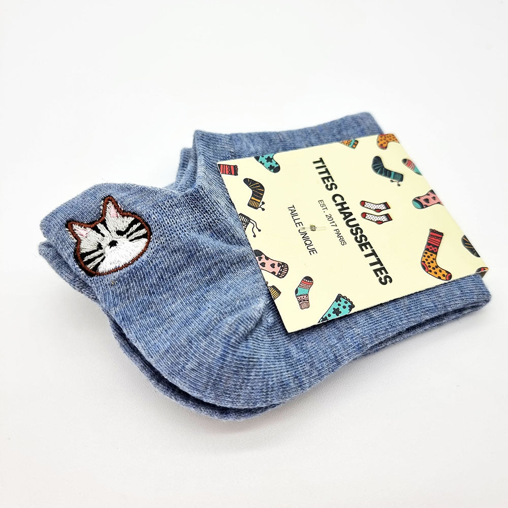 Chaussettes languettes Chat, bleu