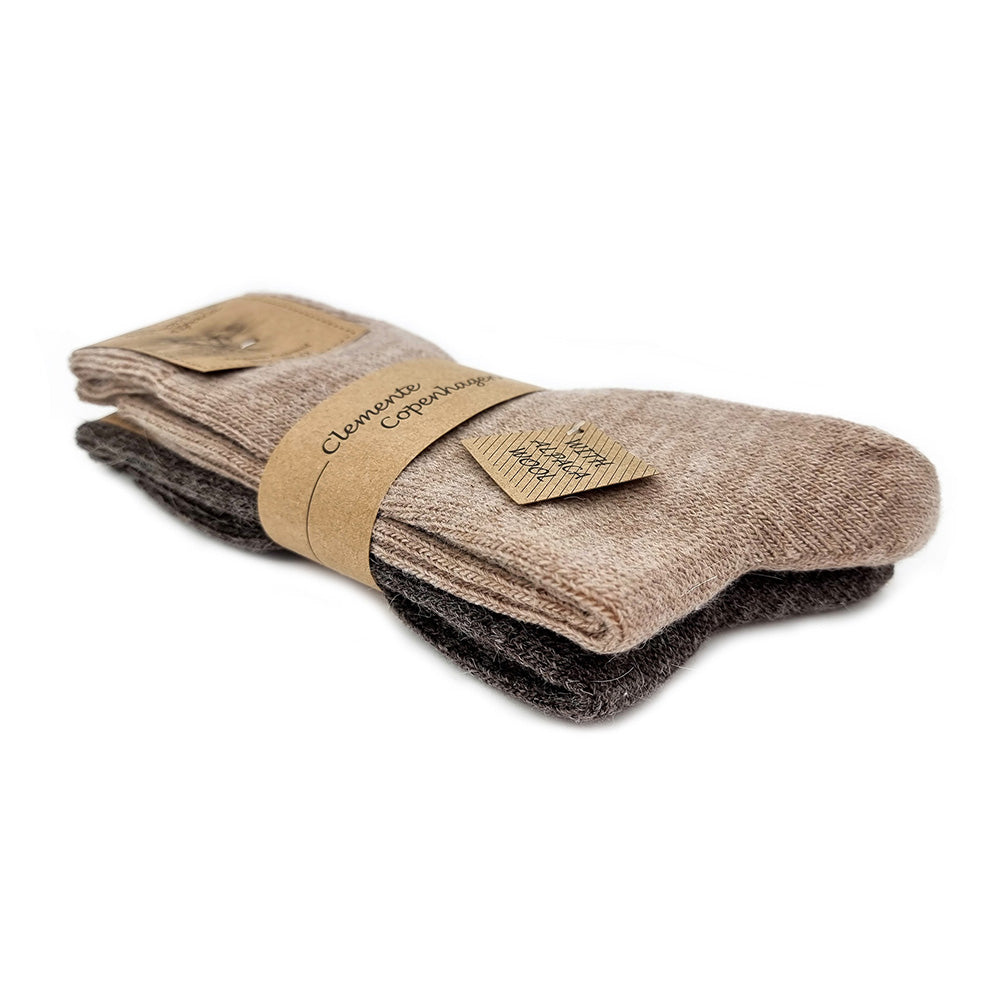 Chaussettes en Laine d'Alpaga lot de 2 paires (marron/beige)