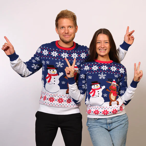 Rudolph and Snowman Christmas Sweater, 100% Organic Cotton