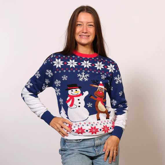 Rudolph and Snowman Christmas Sweater, 100% Organic Cotton