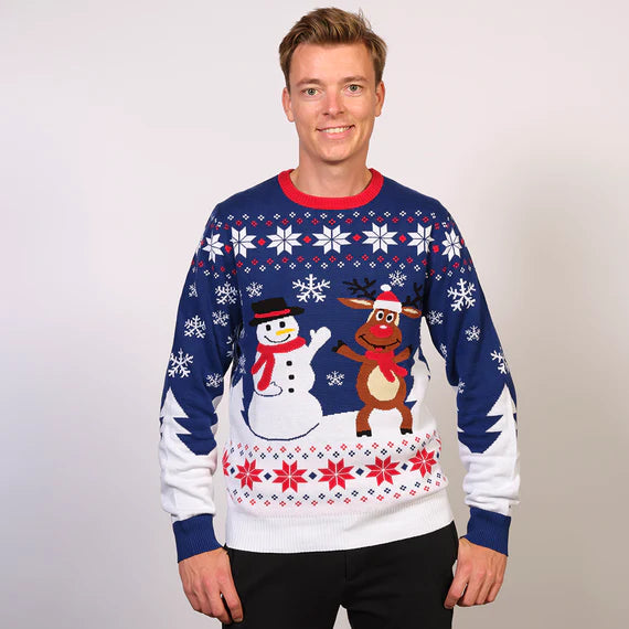 Rudolph and Snowman Christmas Sweater, 100% Organic Cotton