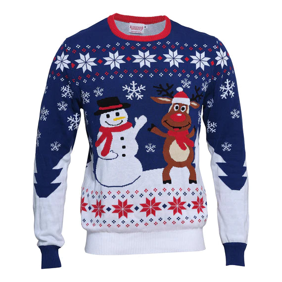 Rudolph and Snowman Christmas Sweater, 100% Organic Cotton